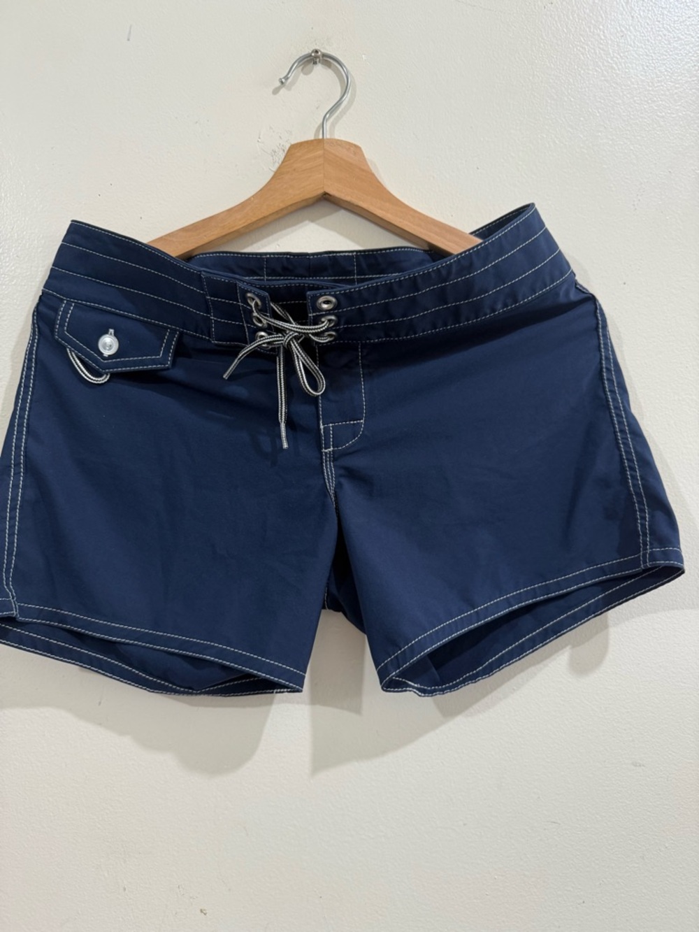 Birdwell Navy Lace-Up Athletic Swim Shorts with Contrast Stitching